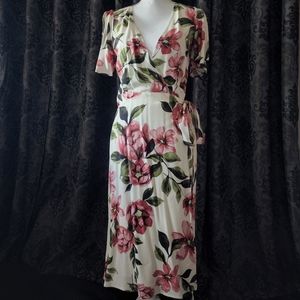 Floral Wrap Midi Dress, size Small